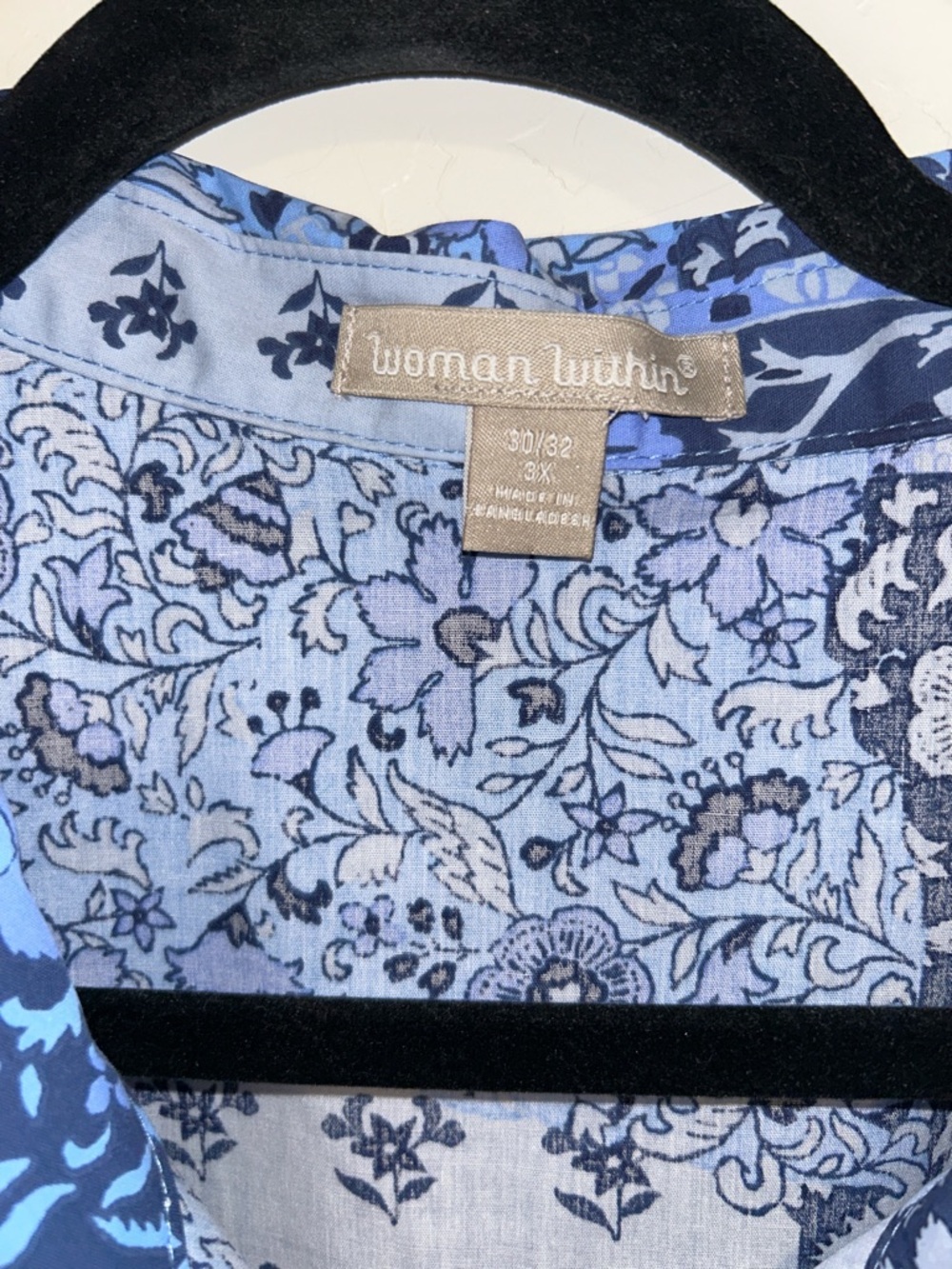 Woman Within Size3X 30/32 Patchwork Bohemian Print Cotton Polyester Button Shirt - Picture 4 of 16